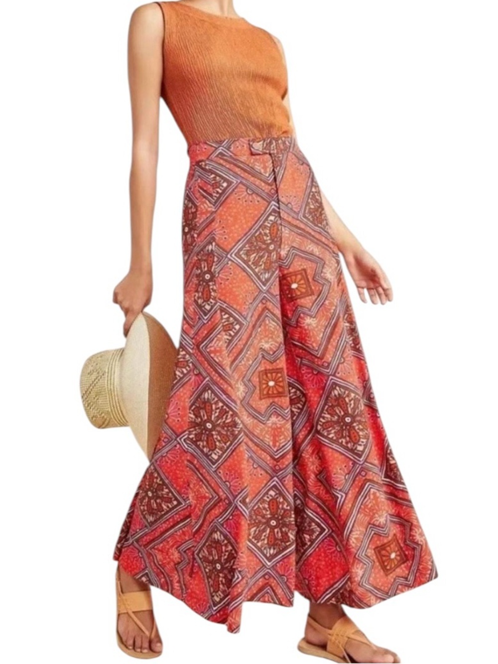 Anthropologie Tilda Tile Print High Waist Skirted Cropped Wide Leg Pants - 2